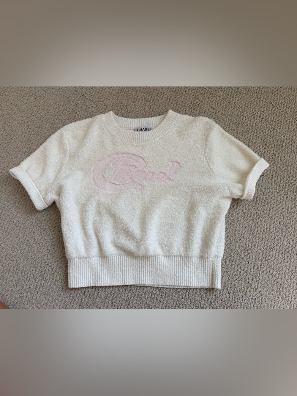 Women’s Chanel terry cloth crop top with pink logo